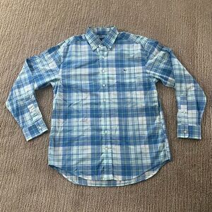 Vineyard Vines Blue and Green Plaid Button Down Tucker Shirt